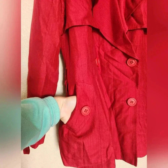 Classic Timeless LAFAYETTE 148 Red Silk Linen Blend Trench Coat/Jacket Size 10 - Picture 4 of 9